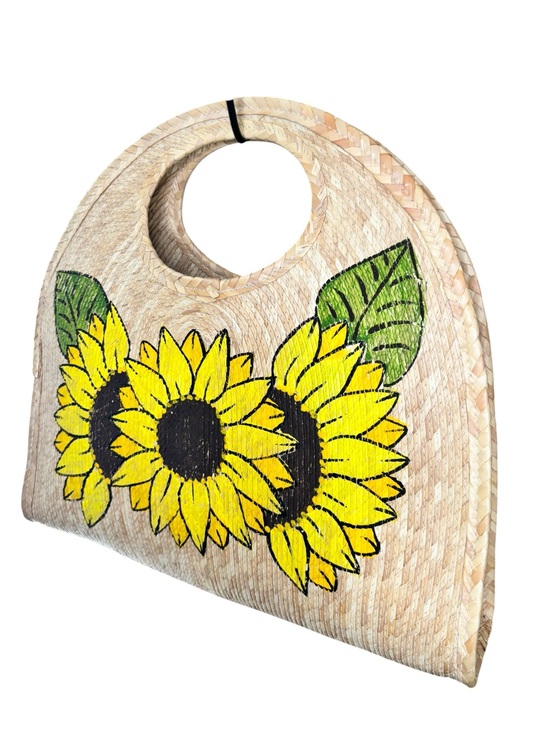 Handbags - Sunflower Hand-Painted Woven Straw Top Handle Clutch Beach Bag Boh